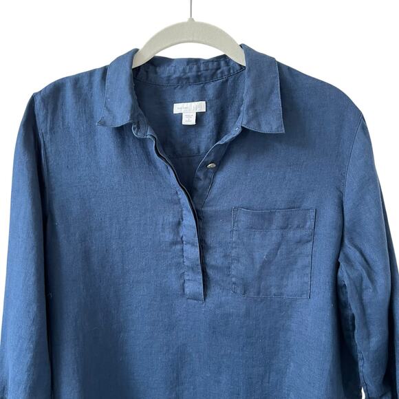 J Jill Love Linen Side Button Tunic Top Blue Women's SP - Picture 4 of 9